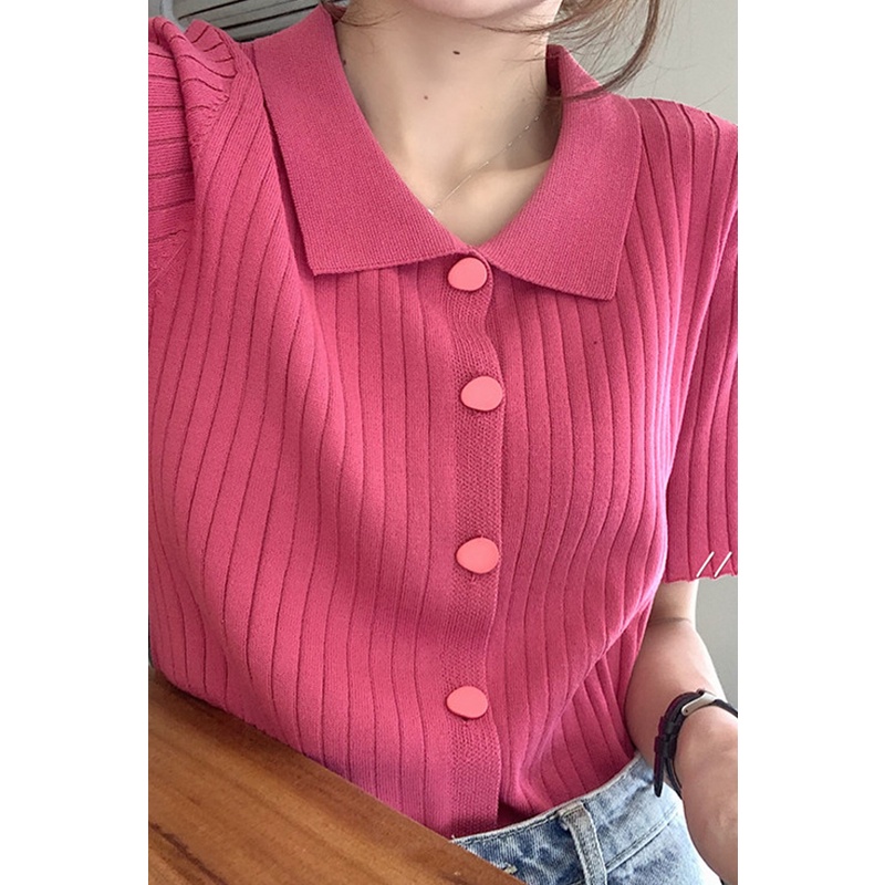 Áo Thun polo Dệt Kim Tay Ngắn Màu Hồng Thời Trang Mùa Xuân 2022 Mới