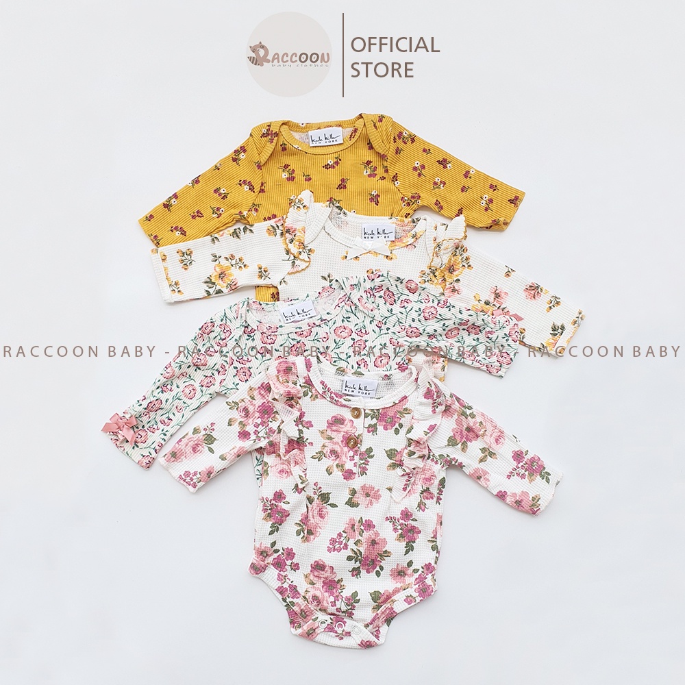 Áo tay dài vải thun gân, thun tổ ong waffle họa tiết hoa xuất Pháp body chip bé gái Hicole Hiller New York (3-24m)