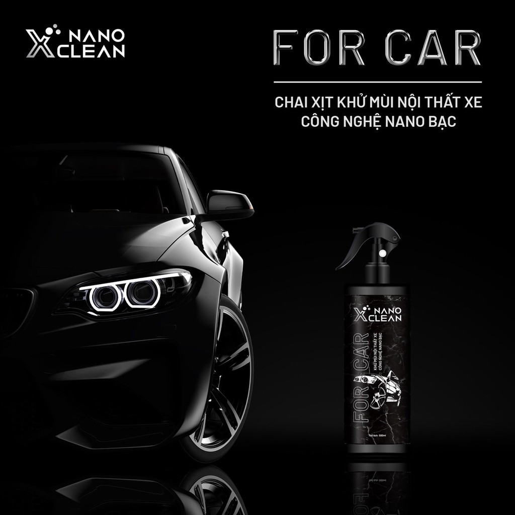 Xịt khử mùi ô tô, xe hơi Nano Xclean For Car 500ml-Khử mùi Hải Sản, ẩm mốc, mùi máy lạnh-Nano Bạc AHT Corp