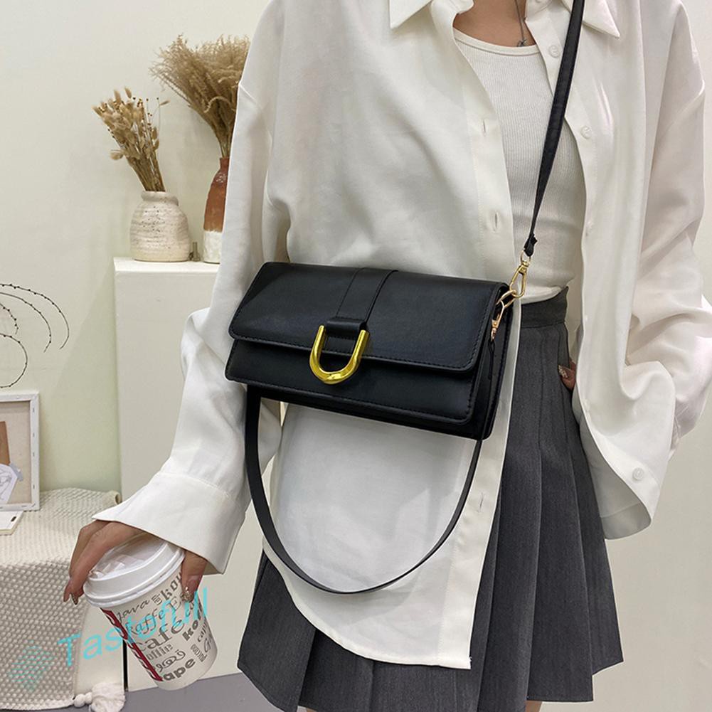 Women PU Leather Shoulder Messenger Bag Pure Color Handbag Tote