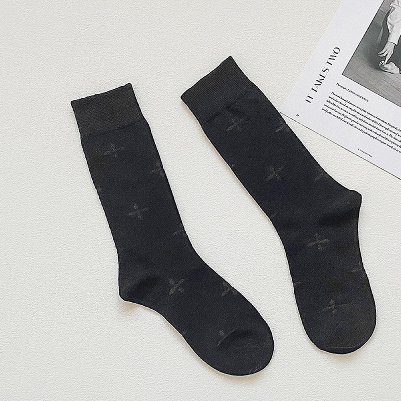 XIXI Tất Đen Dài Qua Gối Họa Tiết Đan Chéo Phong Cách Lolita Goth Cho Nữ