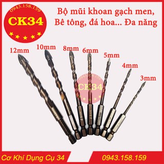 Mũi khoan Đa Năng Bốn Cạnh Chân Lục Giác, bộ 7 mũi dài xoắn đen hàng Đài Loan