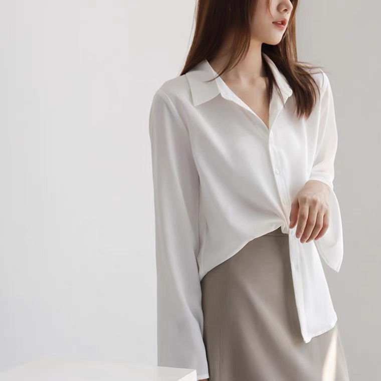 Áo Sơ Mi Chiffon Tay Loe Dáng Rộng Phong Cách Thời Trang Hàn Quốc