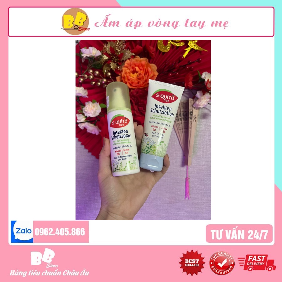 Bộ Đôi Squito xịt + Bôi Muỗi Cho Bé Giúp Ngăn Muỗi Làm Dịu Vết Đốt