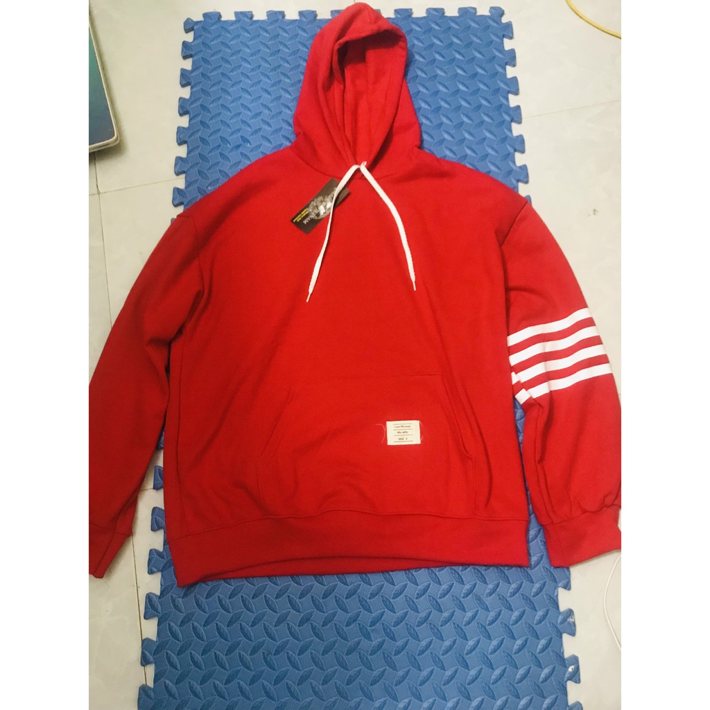 Áo hoodie THOM đỏ cho nam và nữ, chất nỉ tàu cực đẹp, áo mặc mùa giáng sinh , áo tết cực hot