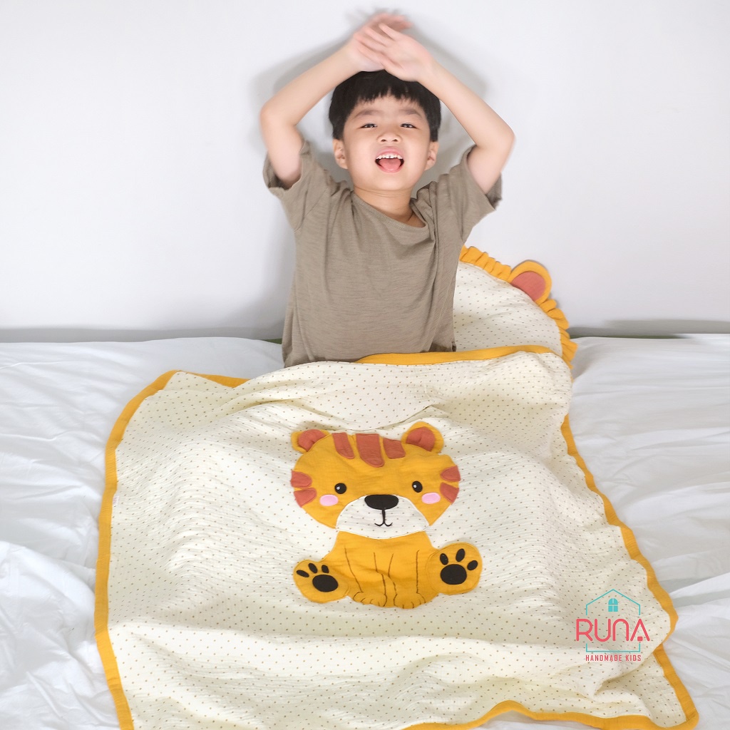 Chăn đi học mùa hè cho bé thiết kế thủ công Runa Kids chất liệu vải xô Muslin thoáng mát thấm hút tốt an toàn cho bé