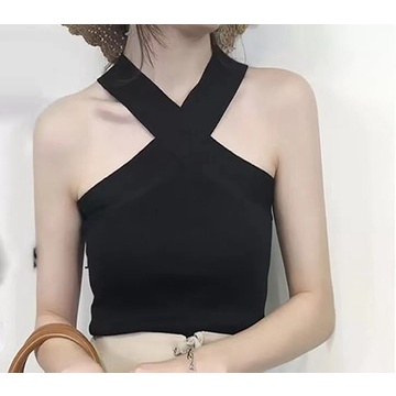 Summer all-match sleeveless cropped top knitted camisole women's outer wear tank top Korean version bottoming top slim halter