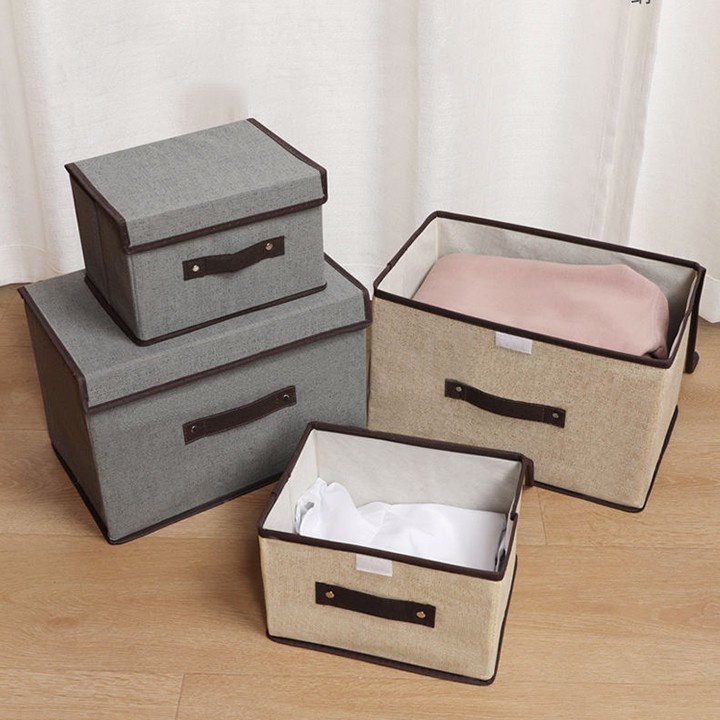 Set 2 Túi Vải Đựng Đồ Dạng Hộp Khung Cứng