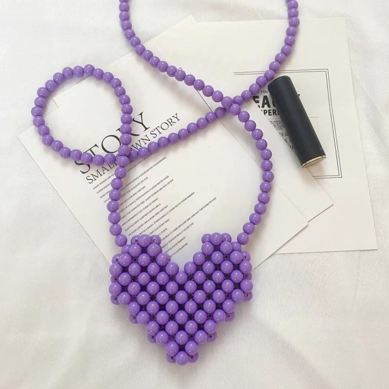 Túi đeo chéo IELGY thiết kế hình trái tim dệt kim DIY mini đựng son môi tiện lợi