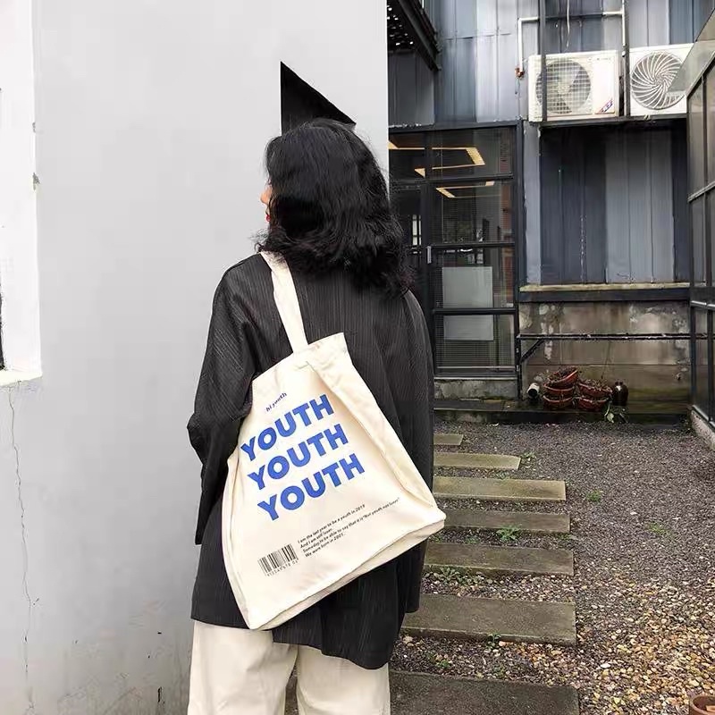 Túi tote vải canvas YOUTH phong cách Hàn Quốc có cúc T45