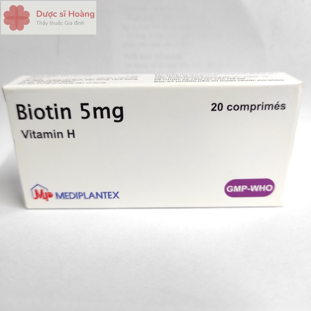 Biotin 5mg Mới -Vitamin H - Giúp da và tóc đẹp hộp 20 viên