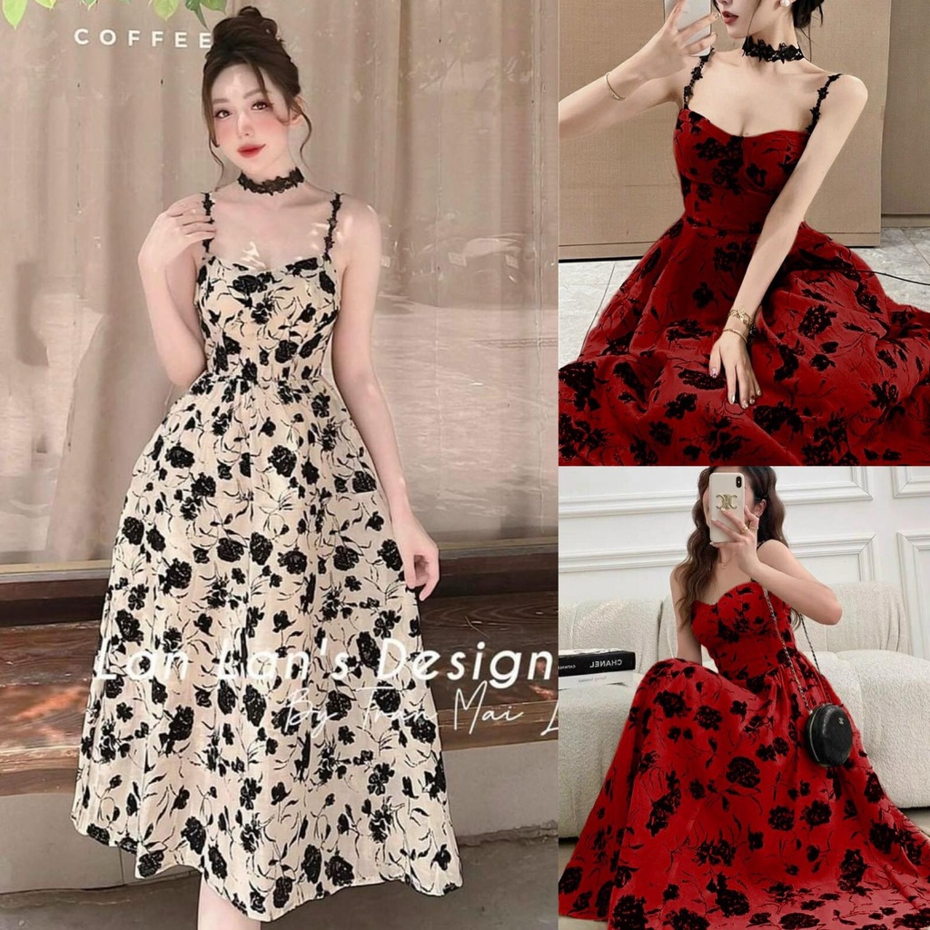 Đầm Váy Nữ Chất Voan Lụa Hoa 2 Dây Dáng Xoè Cúp Ngực Phối Vòng Cổ ( Có Mút Ngực ) Thiết Kế Sang Chảnh Đi Dạ Hội, Dự Tiệc