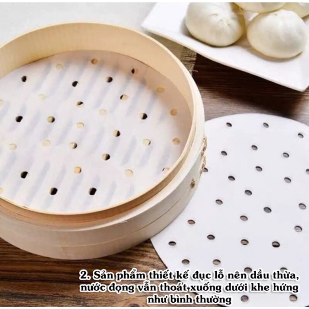 Combo 100 tờ giấy nến tròn đục lỗ dùng cho nồi hấp, nồi chiên không dầu