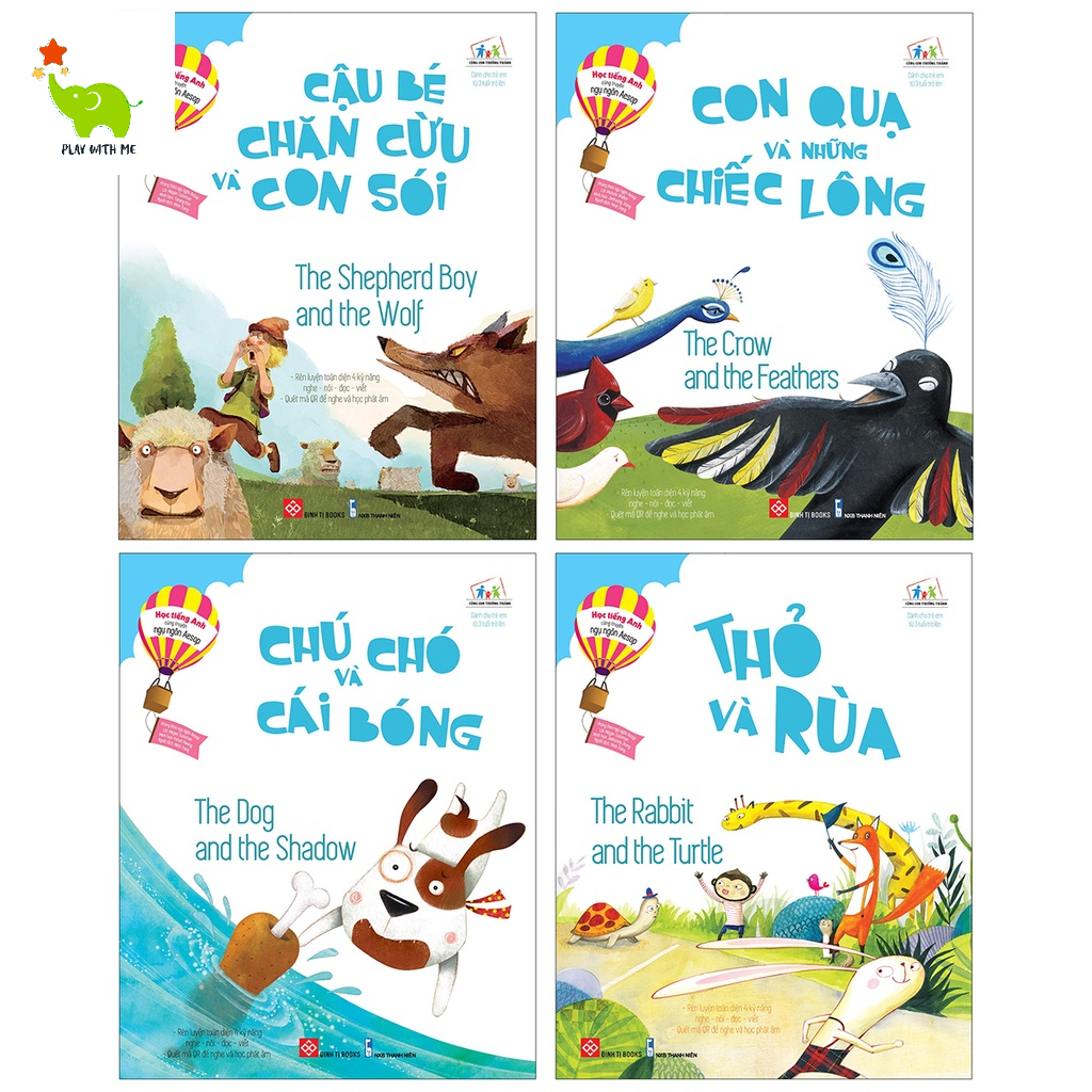 Sách - Học tiếng Anh cùng truyện ngụ ngôn Aesop – Bộ 4 cuốn Kèm File Nghe