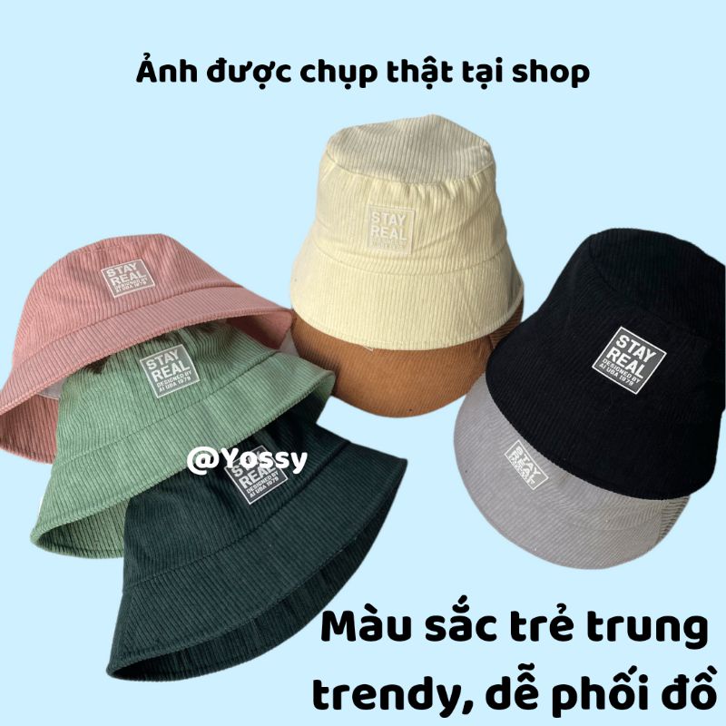 Mũ BUCKET vành cụp STAY REAL unisex chất nhung cao cấp Phong Cách Hàn Quốc