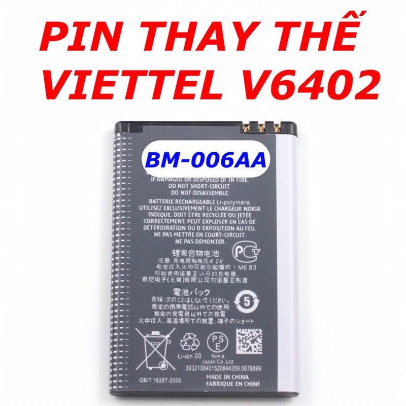 Pin Viettel V6402 / BM-006AA / pin thay thế điện thoại Viettel V6402 / BM 006AA/ Thủ Dầu Một Bình Dương