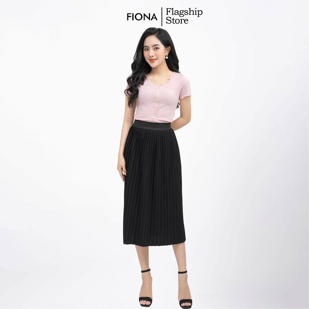 Áo thun nữ dáng ôm Fiona cổ v nẹp kẹp bèo đính cúc trang trí F522168