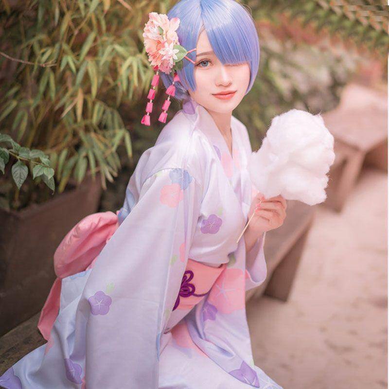 Bộ trang phục kimono hóa trang nhân vật re zero - starting life in another world rem có tóc giả