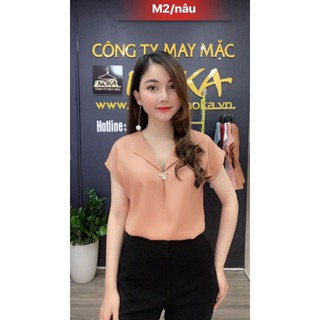 Áo Sơ Mi Ngắn Tay Chất Lụa Đính Khuy Ngọc