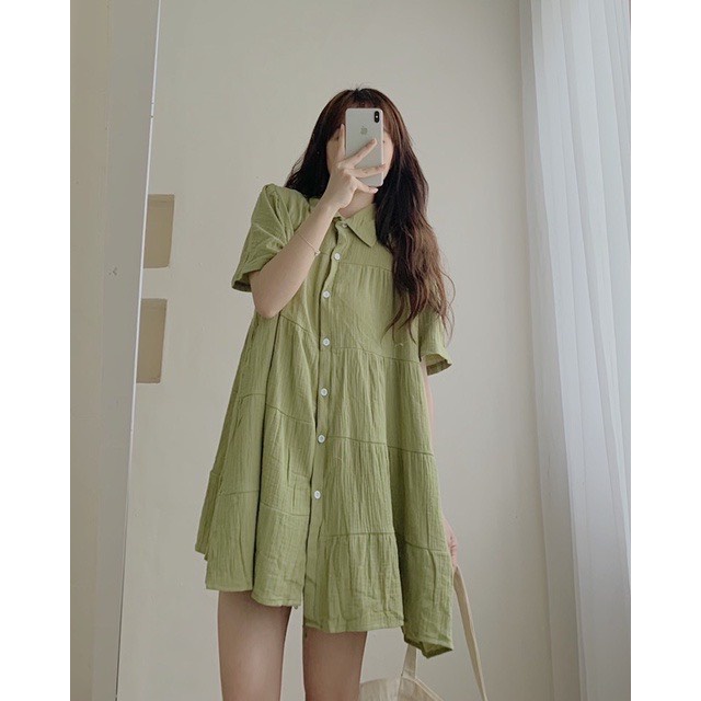 Váy BABYDOLL Cổ Sơ Mi Cộc Tay Xinh