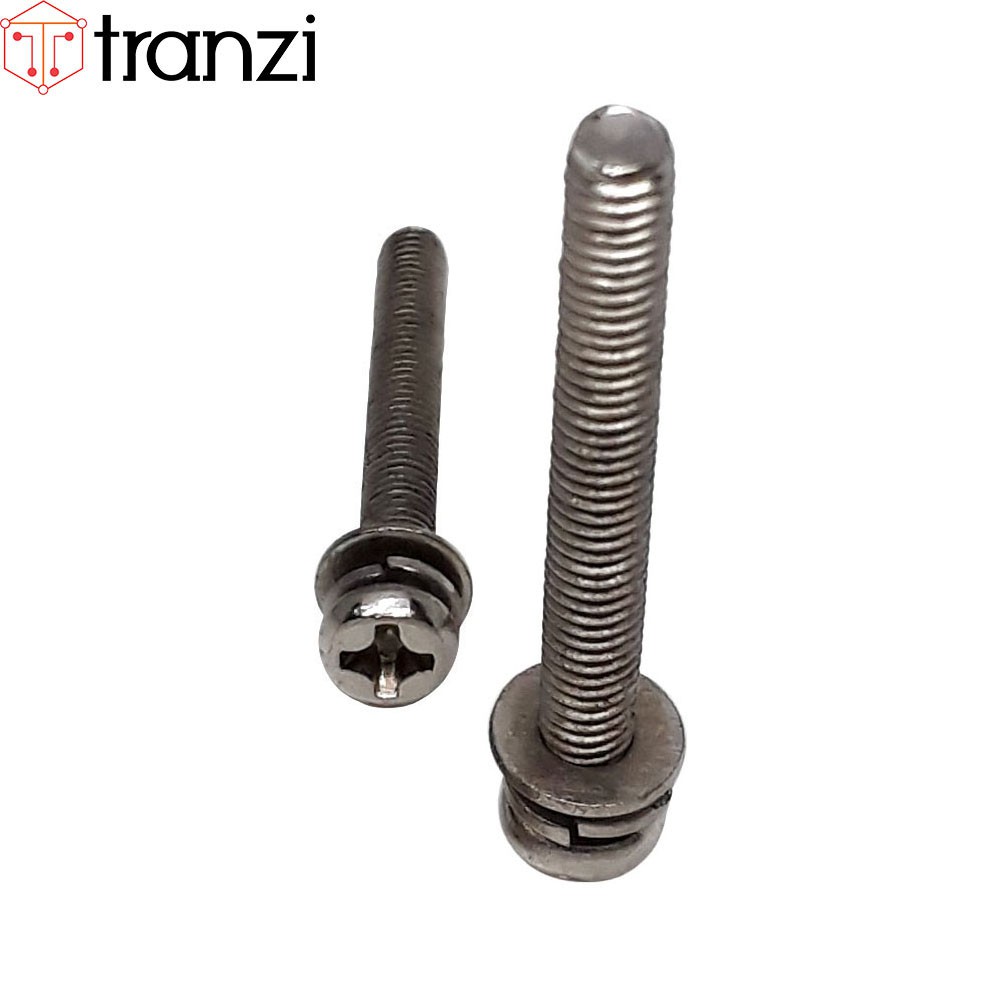 Vít bake kèm long đen phẳng vênh đầu cầu mạ niken M3x25 - túi 50 cái