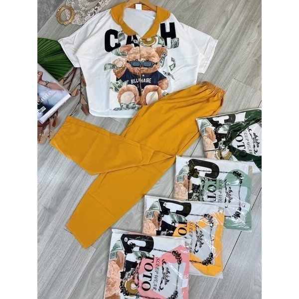 Set Đồ Bộ Pijama Lụa Voan Hình Gấu Siêu Cưng