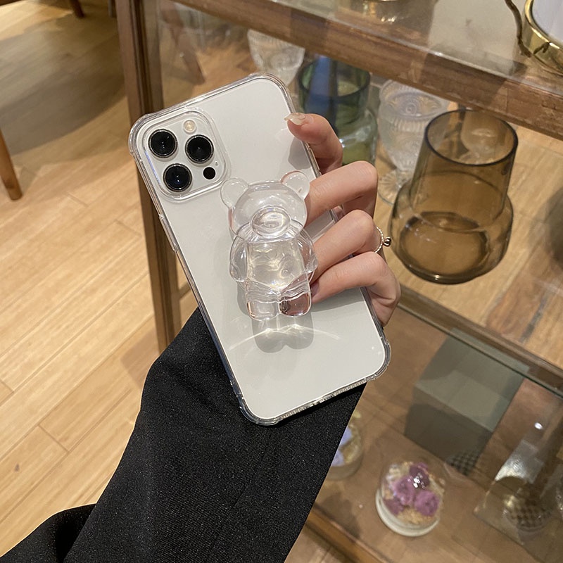 Ốp Điện Thoại Mềm Trong Suốt Có Vòng Đỡ Hình Gấu 3D Dễ Thương Cho iphone 14 13 12 11 Pro Max MiNi XR X XS 7 8 plus SE