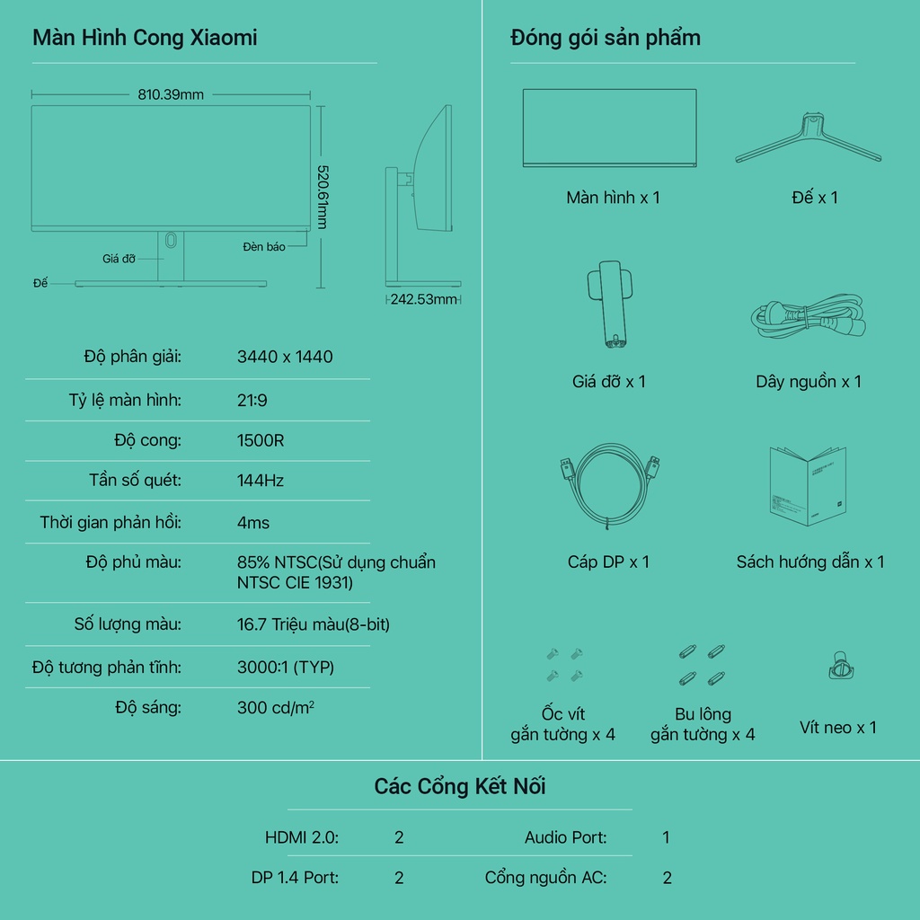 Màn hình máy tính Xiaomi 34 inch Mi Curved Gaming Monitor Màn hình vi tính Tính