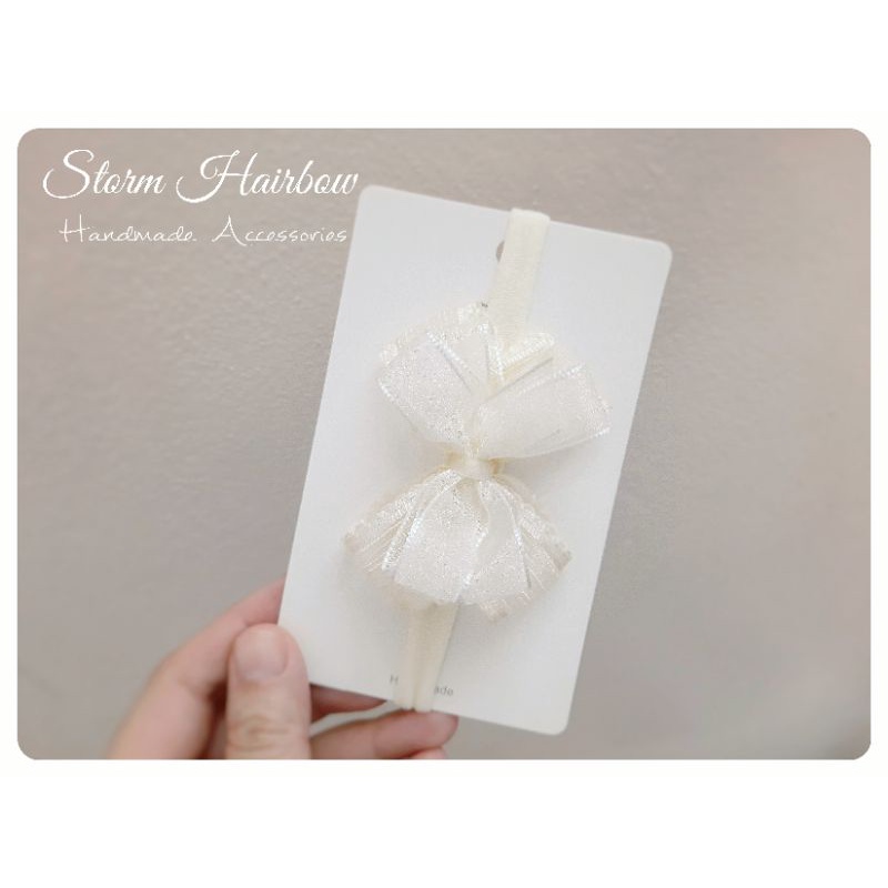 Storm Hairbow - Băng đô dây cotton handmade màu kem cho bé