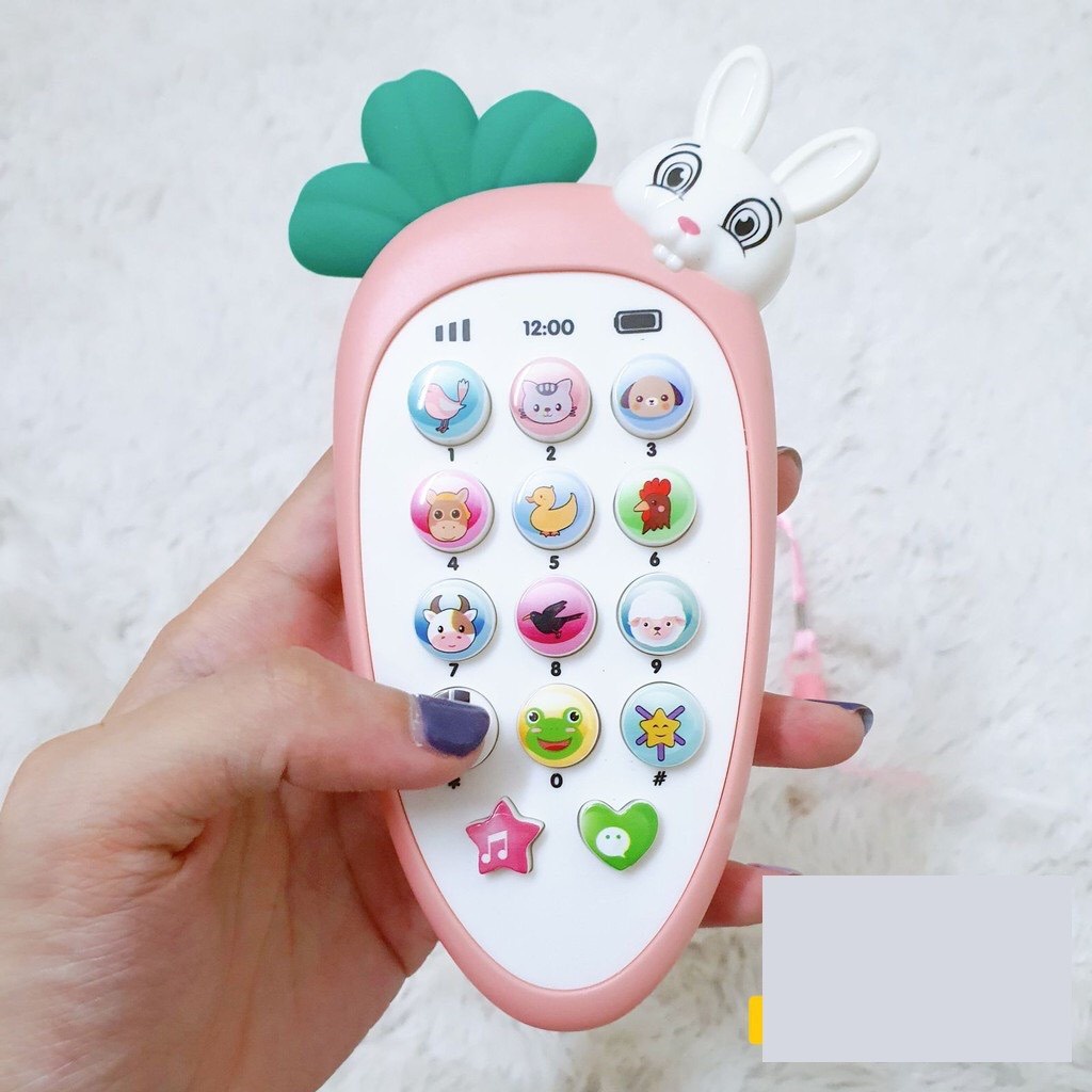Điện thoại thỏ tặng kèm pin có đèn nhạc kích thích giác quan cho bé