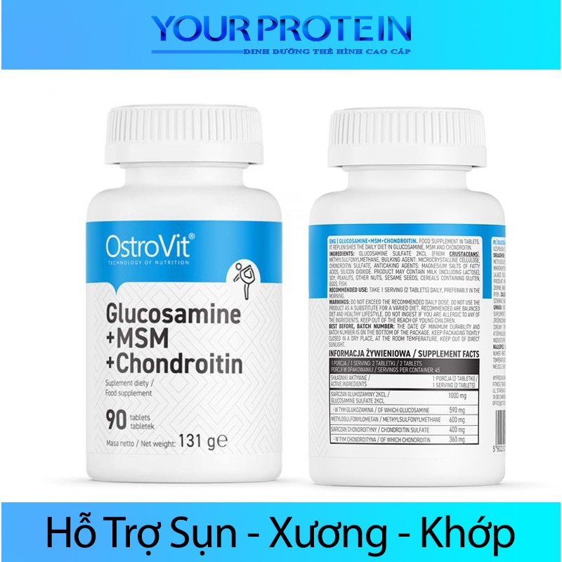 Viên uống hỗ trợ xương khớp Ostrovit Glucosamine+MSM+Chondroitin 90 Viên