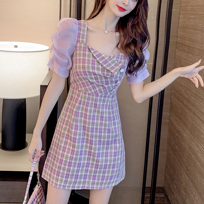 IELGY   Đầm Tím Cổ Vuông Có Khóa Kéo Thời Trang Cho Nữ