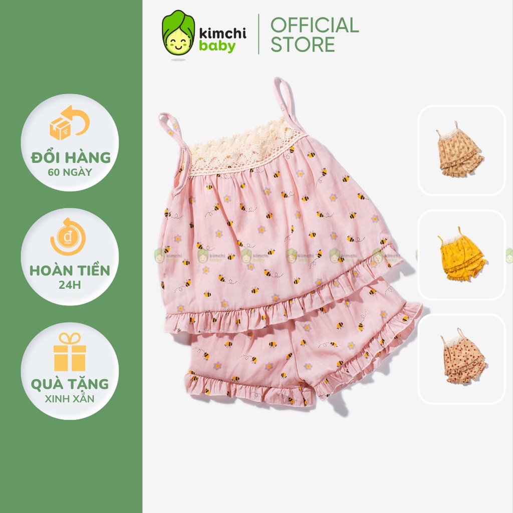 Set Bộ 2 Dây Bé Gái Vải Thô Đũi Mềm Mát Hoạ Tiết Hoa Quả Dễ Thương, Bộ Quần Áo Cho Bé Mặc Hè CK28