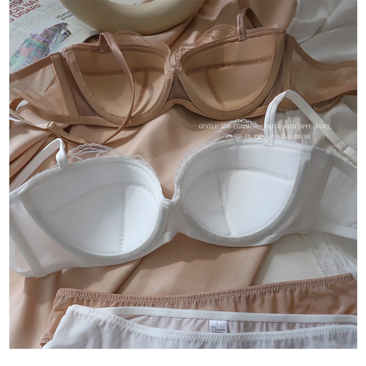 AB999-Bộ đồ lót nữ đệm mỏng cup ngang có gọng ren lụa satin mềm mại thoáng mát