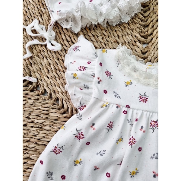 Bodysuit Cotton Cánh Tiên Hoa Nhí Cho Bé Gái Sơ Sinh Kèm Tất Chân, Body Thiết Kế, Quà Đầy Tháng, Đầm Thôi Nôi