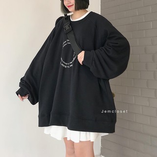Áo Sweater màu đen in chữ hình tròn GELANG-1771 ( Jem Closet )