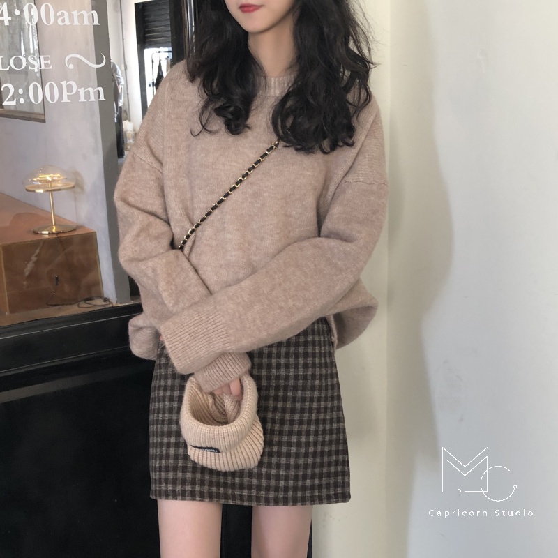 Áo len dáng rộng oversize đơn giản phong cách retro cho mùa đông 2021