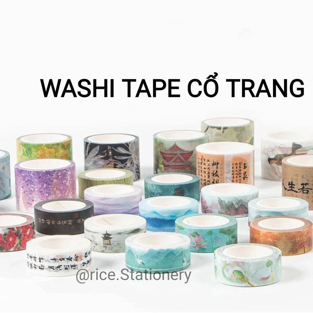 Băng dán Washi tape lẻ cổ trang bản to