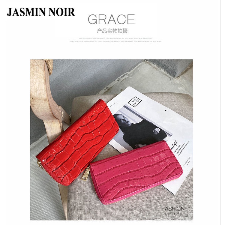 Ví JASMIN NOIR Dáng Dài Giả Da Cá Sấu Phối Khóa Kéo Phong Cách Retro Cá Tính Cho Nữ