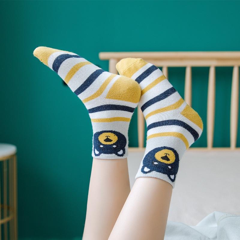 Set 5 cặp vớ KokoroCare MH-15 5 ống vừa may jacquard họa tiết gấu dễ thương dành cho bé trai gái 1-12 tuổi size S/M/L/XL