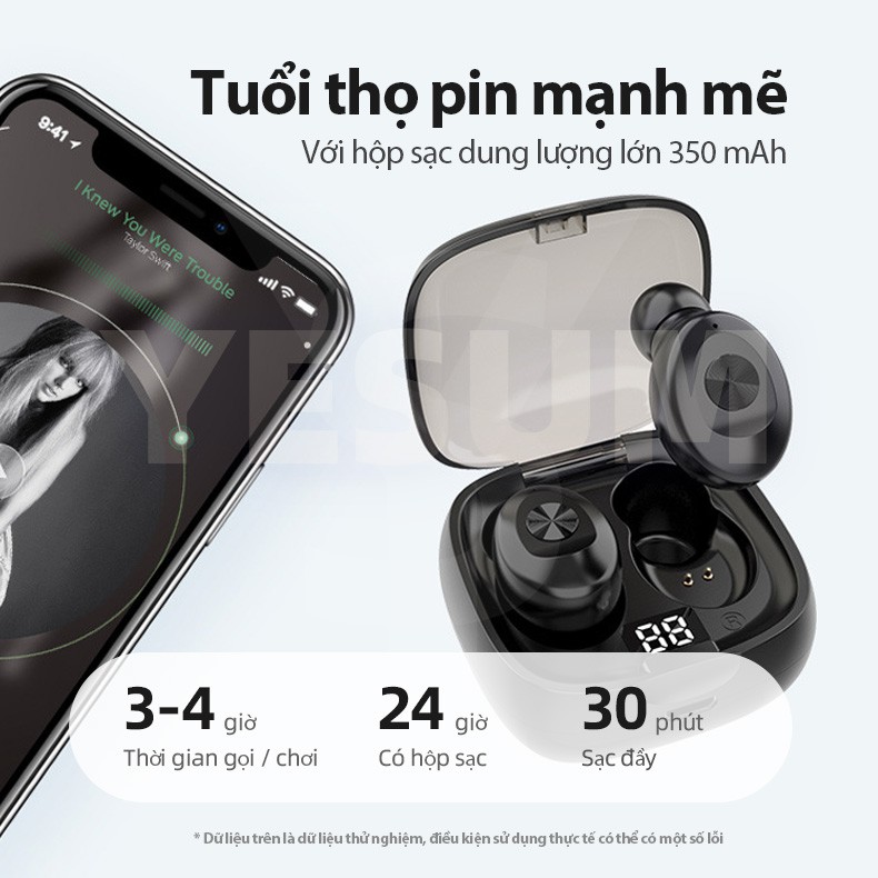 Tai nghe không dây mini bluetooth TWS 5.0 âm thanh trầm tích hợp micro chống nước thích hợp cho Apple Android