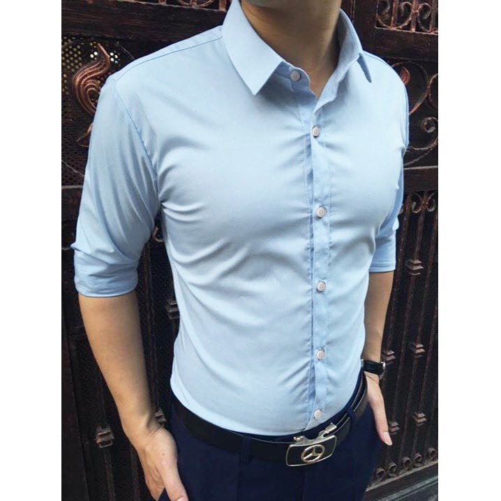 Áo somi nam màu xanh dương lịch lãm