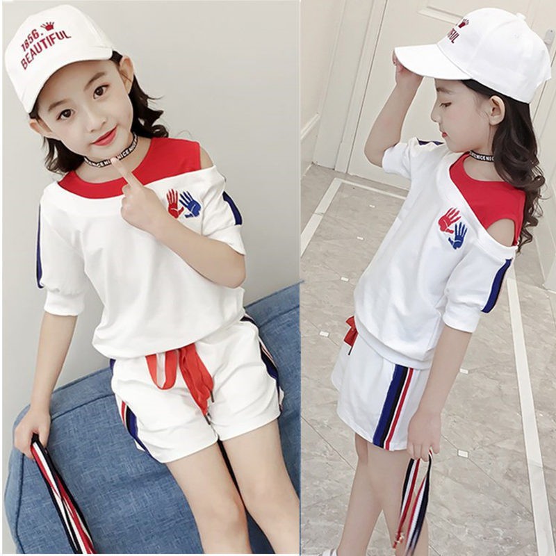 Set áo trễ vai + quần short dễ thương cho bé gái