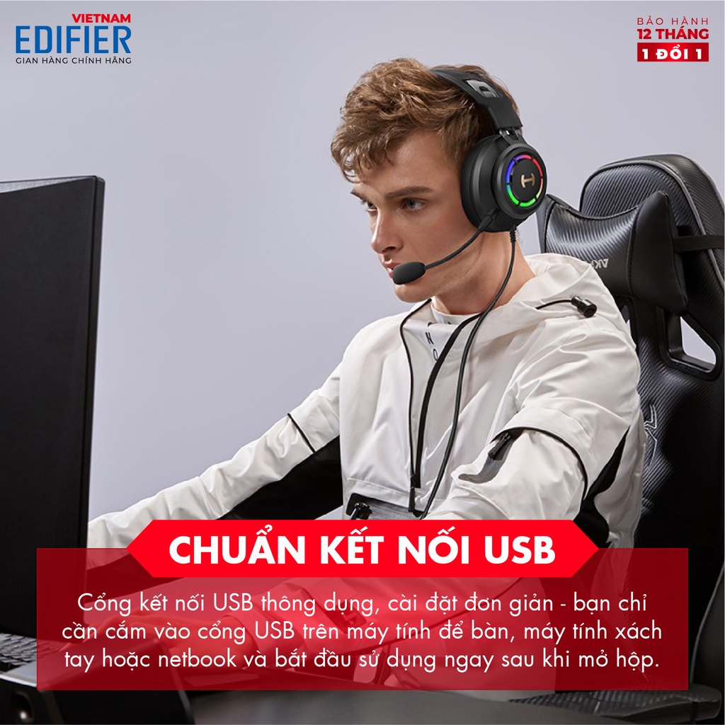 Tai nghe Gaming EDIFIER G35 | Âm thanh vòm 7.1 LED RGB | Micro khử tiếng ồn | Chân cắm USB | Bảo hành 12 tháng