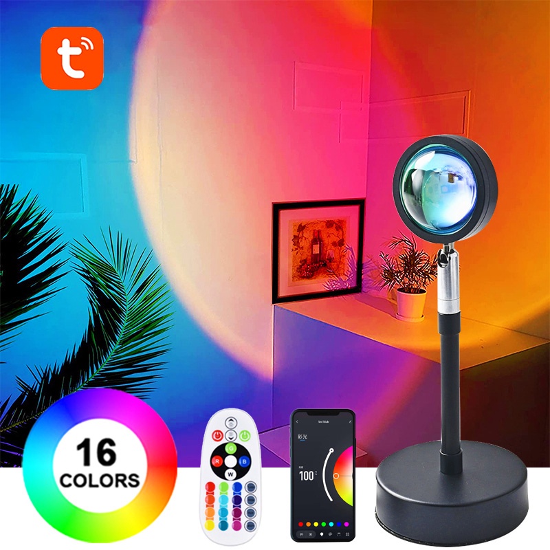 Tuya Đèn Hoàng Hôn Bluetooth 16 Màu Máy Chiếu Đèn Ngủ Led Rgb Tuya Smart App Điều Khiển Từ Xa Trang Trí Phòng Ngủ Quà Tặng Chụp Ảnh