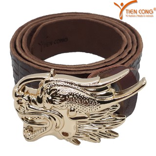 Thắt lưng/ dây nịt nam da bò đầu rồng tiến công cá tính màu vàng - tcn1085