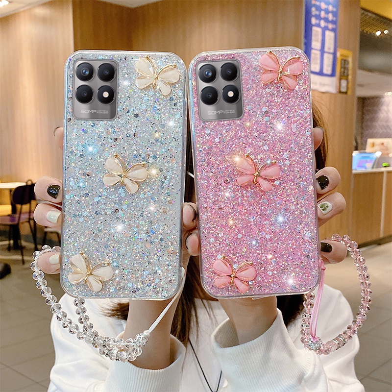 Ốp Điện Thoại Silicone Đính Kim Tuyến Sang Trọng Kèm Dây Đeo Cho Realme 8i 8 C21 C20 C17 7i 5i C15 C11 5 Pro C3 C2