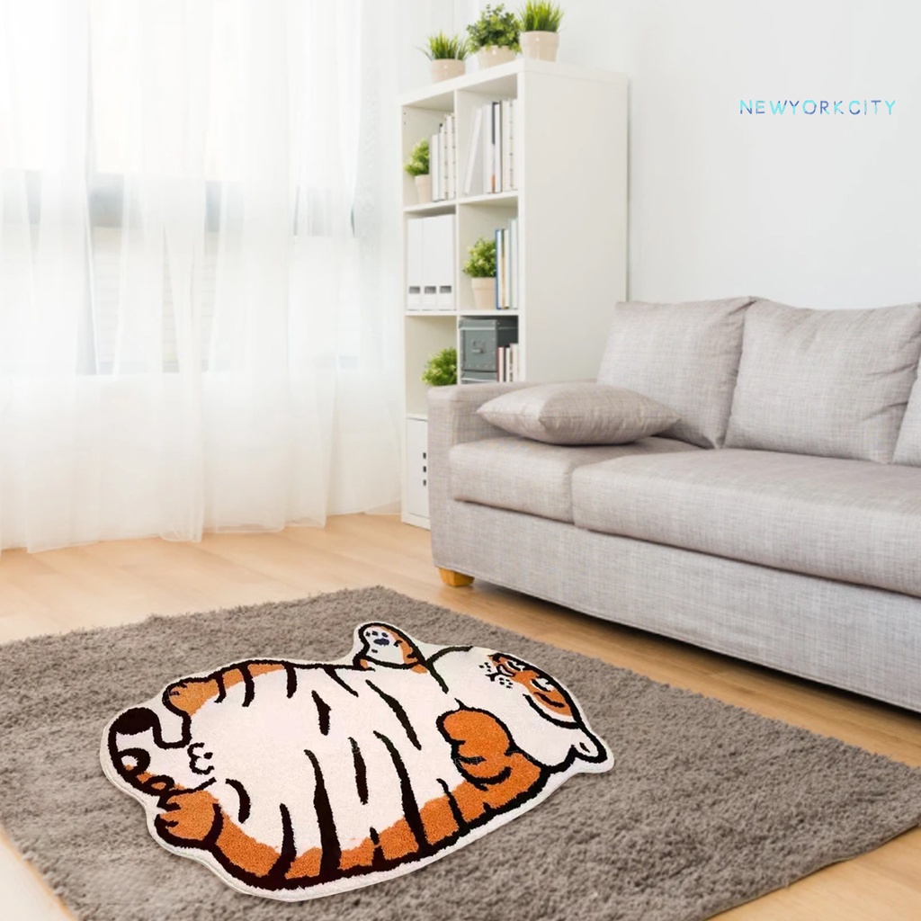 Thảm lót cửa chùi chân Lông Nhung Mềm Mại Hình Chú Hổ Dễ Thương Dùng Hàng Ngày