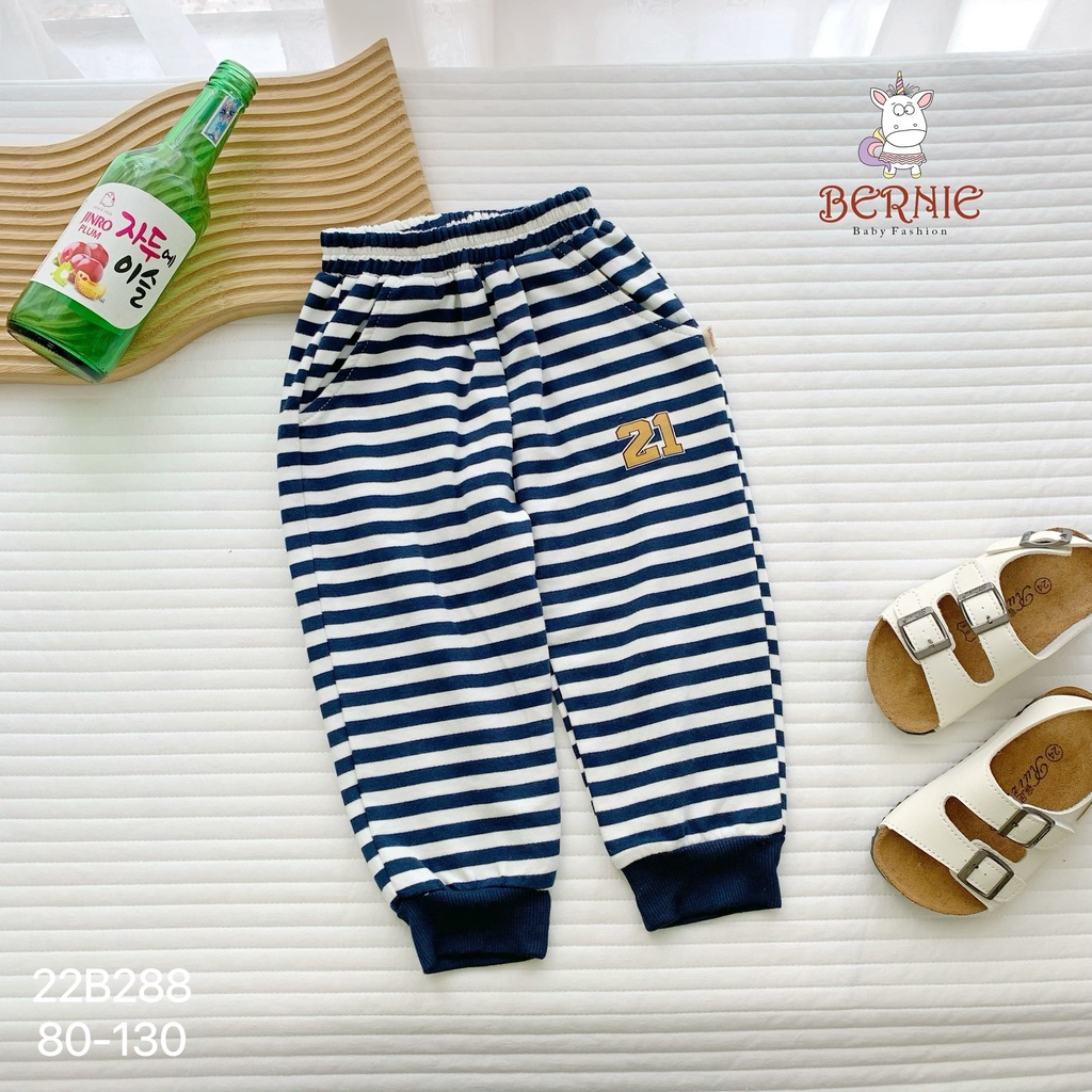 Bộ bé trai thu đông dài tay hoạ tiết kẻ cá tính, bộ thun bé trai tay dài Bernie