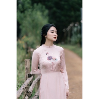 MINX - Áo Dài Lụa Thêu Hồng Hạc